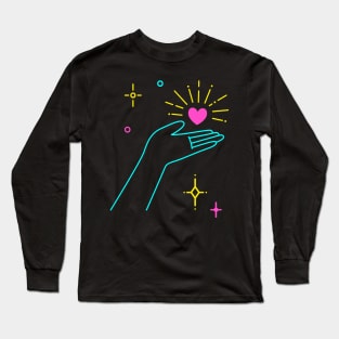 Lineart Hand Holding Heart Love Symbol Valentine's Long Sleeve T-Shirt